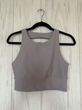 BECCA Taupe High-Neck Open Back Workout Top